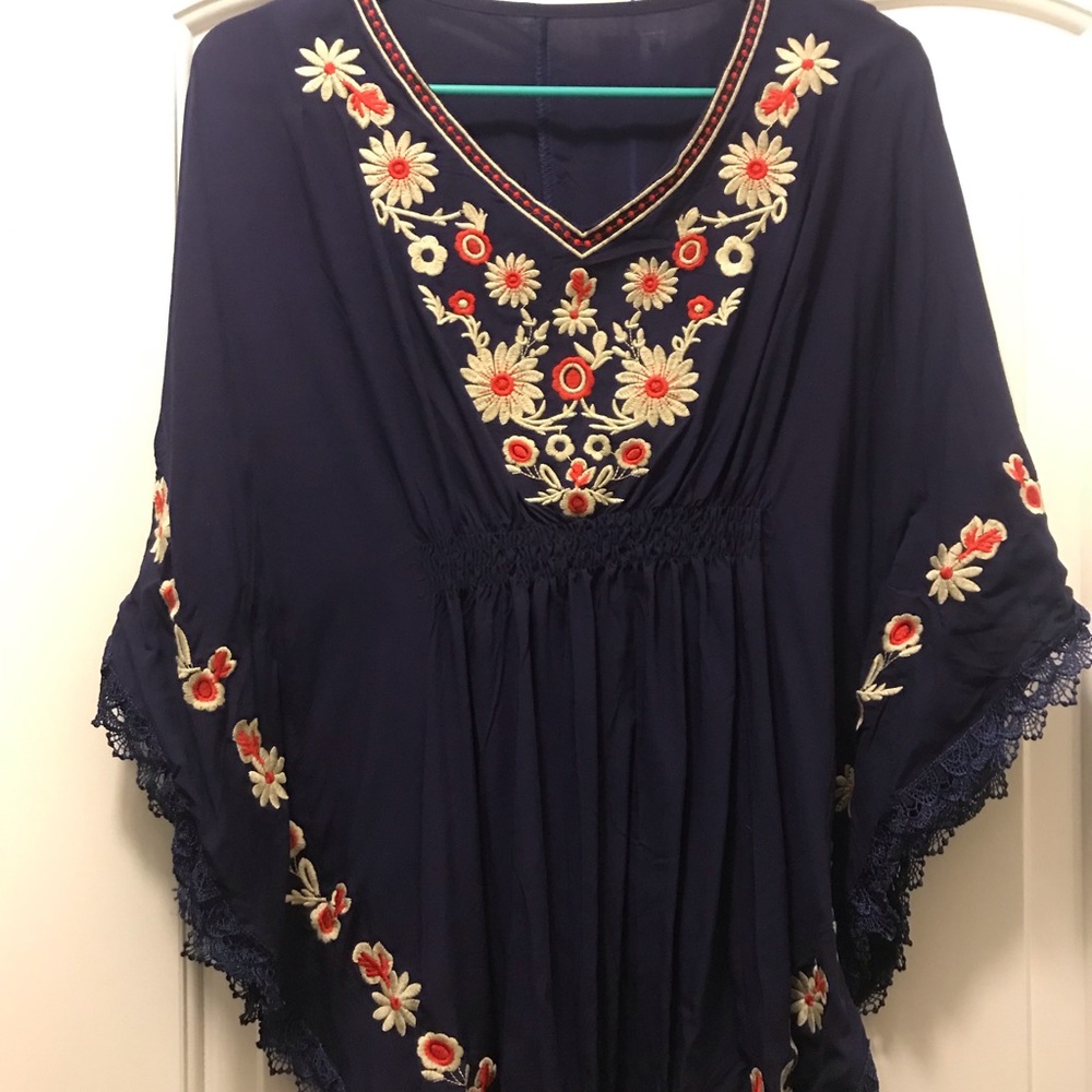 Women's Bat sleeve Embroidered Peasant Blouse